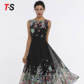 New 2019 print evening dress round neck sleeveless floral dress